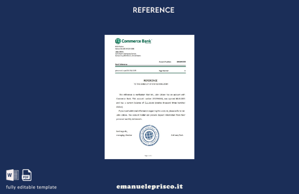 modello di riferimento della banca USA Commerce in stile verificato